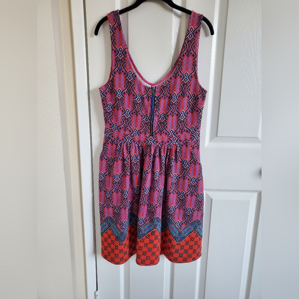 Maeve Pink and Blue Patterned  Sleeveless Knit Dress Womens 12